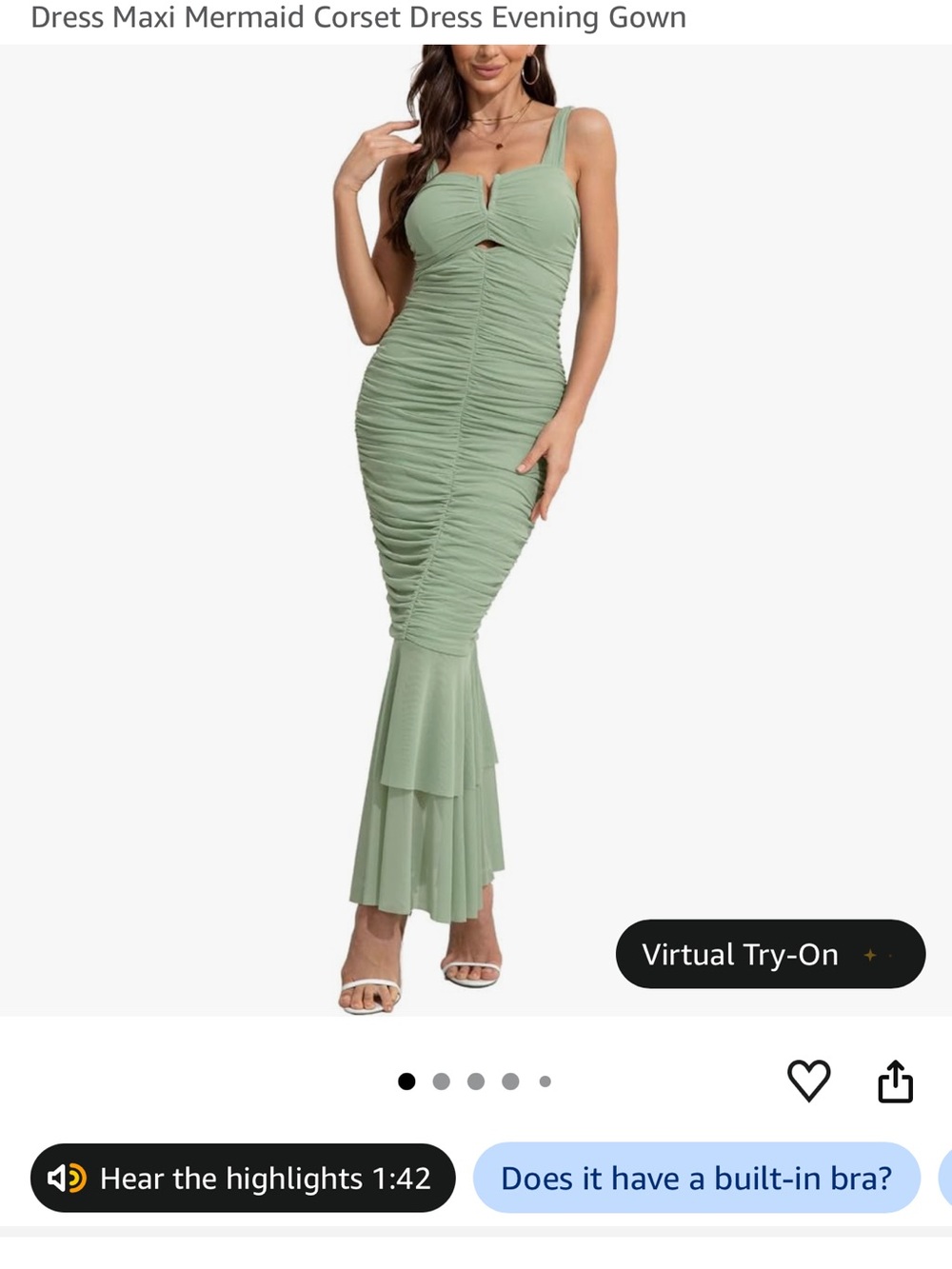Ruched Sage Green Mermaid Maxi Dress with Tiered Hem